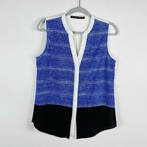 Ivanka Trump Size Medium Printed Sleeveless Blouse Top Blue White